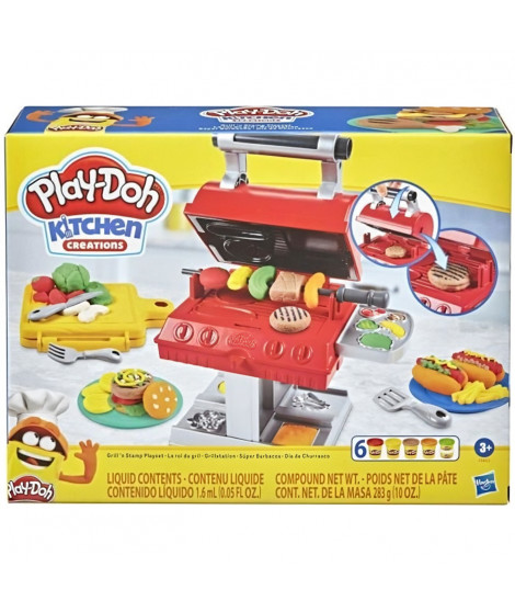 PLAY-DOH - Kitchen Creations - Le roi du grill avec 6 Pots de pâte atoxique aux couleurs variées - pour enfants - des 3 ans