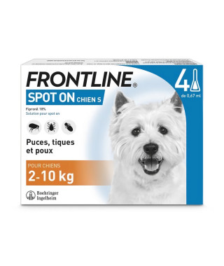 FRONTLINE Spot On Chien S - 2 a 10 kg - 4 pipettes- Puces tiques et poux