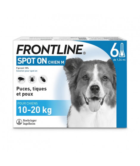 FRONTLINE Spot On Chien M - 10 a 20 kg - 6 pipettes- Puces tiques et poux
