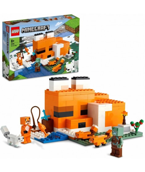 LEGO 21178 Minecraft Le Refuge du Renard, Jouet de Construction Maison, Enfants des 8 ans, Set avec Figurines Zombie, Animaux