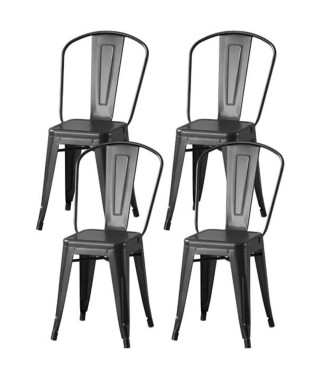 Lot de 4 chaises en métal noir - L 44 x P 45 x H 85 cm - DARA
