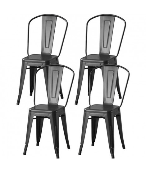 Lot de 4 chaises en métal noir - L 44 x P 45 x H 85 cm - DARA