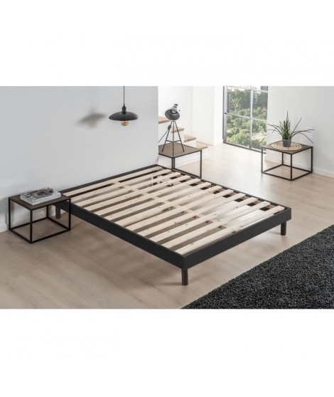 DEKO DREAM Sommier EASYKIT 140x190 cm - 12 lattes - Pieds hetre - Encastrable - Anthracite