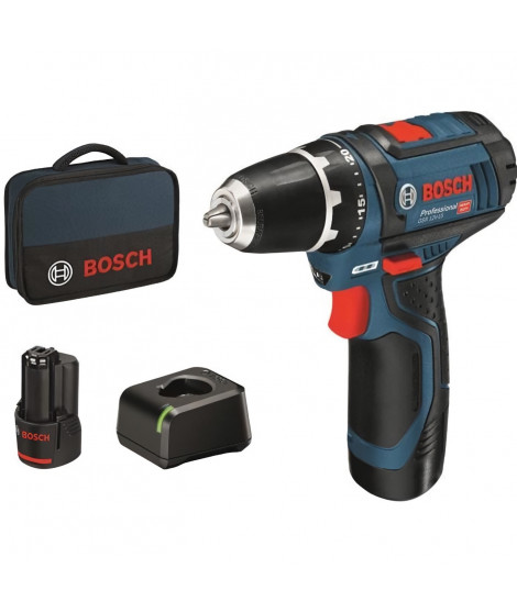 Perceuse-visseuse Bosch Professional GSR 12V-15 + 2 batteries 2,0Ah + Chargeur GAL 12V-20   - 060186810F