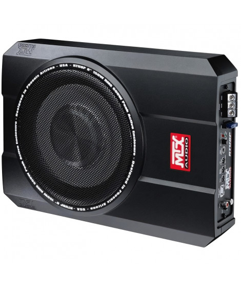 MTX RTU8P Caisson de grave amplifié extra plat voiture 20cm 150W RMS châssis alu télécommande EBC