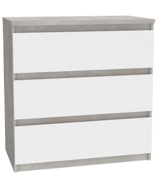 Commode CHELSEA 3 Tiroirs - Couleur blanc/béton clair - L 77,2 x P 42 x H 79,9 cm