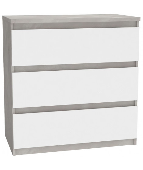 Commode CHELSEA 3 Tiroirs - Couleur blanc/béton clair - L 77,2 x P 42 x H 79,9 cm