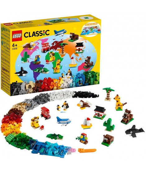 LEGO 4+ Classic 11015 Briques créatives « Autour du monde » Jeu de Construction avec 15 Figurines d'animaux