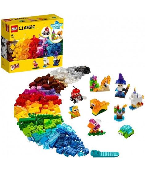 LEGO 4+ Classic 11013 Briques transparentes créatives, Jeu de construction en briques incluant des animaux pour enfants