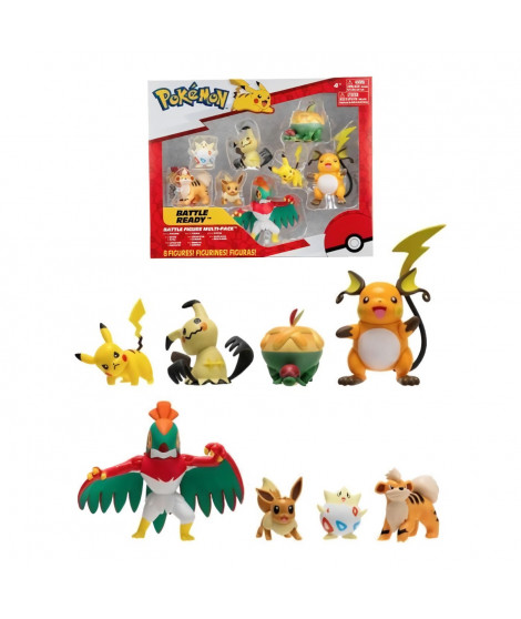 8 figurines Battle BANDAI - Pokémon - Pikachu, Evoli, Dratatin, Togepi, Caninos, Mimiqui, Raichu et Brutalibré