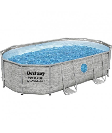 Kit Piscine hors sol BESTWAY - Power Steel- 488 x 305 x 107 cm - Ovale (Livrée avec filtre a sable, bâche, échelle)