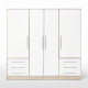 Armoire 4 portes battantes + 6 tiroirs- Bois aggloméré - Chene et blanc - L 206 x P 60 x H 200 cm - JUPITER