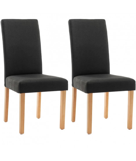 ELYNA Lot de 2 chaises de salle a manger - Pied bois naturel - Tissu gris foncé - L 47 x P 60 x H 100 cm