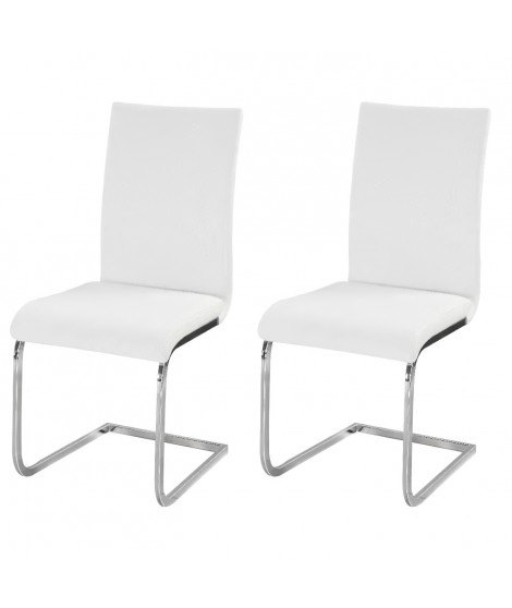 LEA Lot de 2 chaises de salle a manger - Simili blanc - Style contemporain - L 43 x P 56 cm