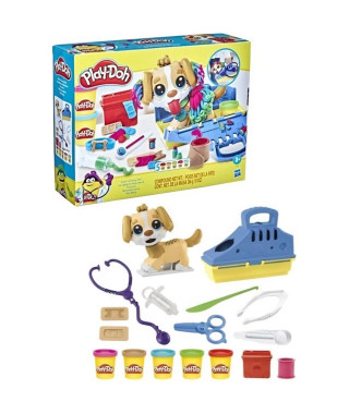 Play-Doh - Coffret - Le cabinet vétérinaire avec chien, mallette, 10 outils et 5 couleurs - Les classiques
