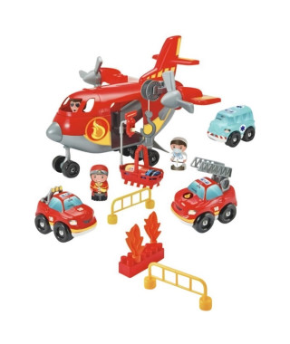 Avion cargo pompiers - ECOIFFIER - Abrick - Transporte 3 véhicules d'intervention - Poulie fonctionnelle