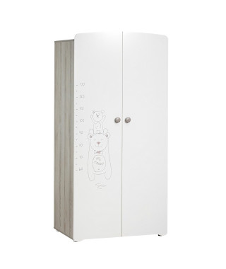 Armoire 2 portes bébé 175x85x56cm en Mélamine blanc