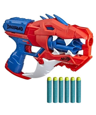 NERF - DinoSquad - Blaster Raptor-Slash avec barillet rotatif 6 fléchettes, tir en rafale, 6 fléchettes Nerf, vélociraptor