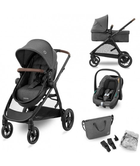 MAXI-COSI Poussette 3 en 1 ZeliaS iSize-Nacelle+Siege auto Cabriofix S iSize+Sac a langer+habillage pluie.De naissance jusqu'…