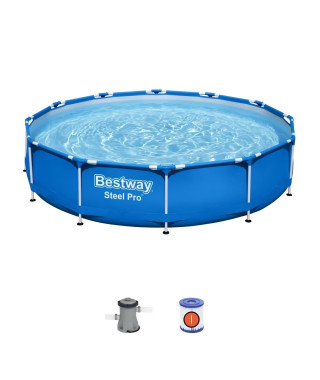 Kit Piscine hors sol tubulaire BESTWAY - Steel Pro - 366 x 76 cm - Ronde (Livrée avec un filtre a cartouche)