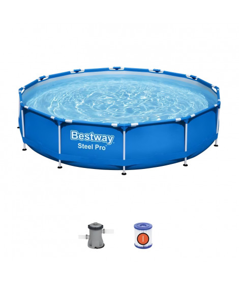 Kit Piscine hors sol tubulaire BESTWAY - Steel Pro - 366 x 76 cm - Ronde (Livrée avec un filtre a cartouche)