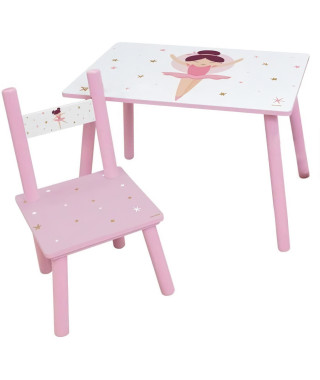 FUN HOUSE Danseuse Ballerine Table H 41,5 cm x l 61 cm x P 42 cm avec une chaise H 49,5 cm x l 31 cm x P 31,5 cm - Pour enfant