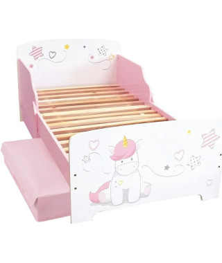 LICORNE Lit 140x70 cm avec lattes avec 2 tiroirs de rangement pour enfant