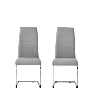 JANE Lot de 2 chaises - Pied chromé - Tissu gris - L 42 x P 56 x H 99 cm