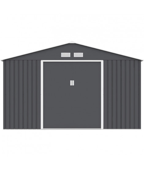 Abri de jardin en métal 10,85 m² - 340 x 319 x 210 cm - Kit d'ancrage inclus - Gris