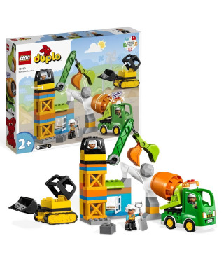 LEGO DUPLO Ma ville 10990 Le Chantier de Construction, Jouet Grue, Bulldozer et Bétonniere