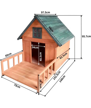 Niche en sapin LAIKA - 96x150x110cm - Pour chien - Bois