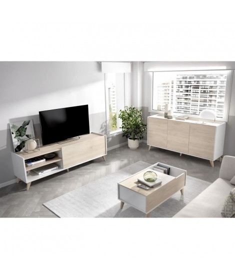 Ensemble meuble TV table basse buffet NESS - Mélaminé - Style scandinave - Chene et blanc