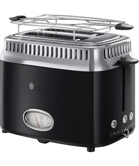 RUSSELL HOBBS 21681-56 Toaster Grille-Pain Rétro Vintage Température Ajustable Rapide Chauffe Viennoiseries Inclus - Noir