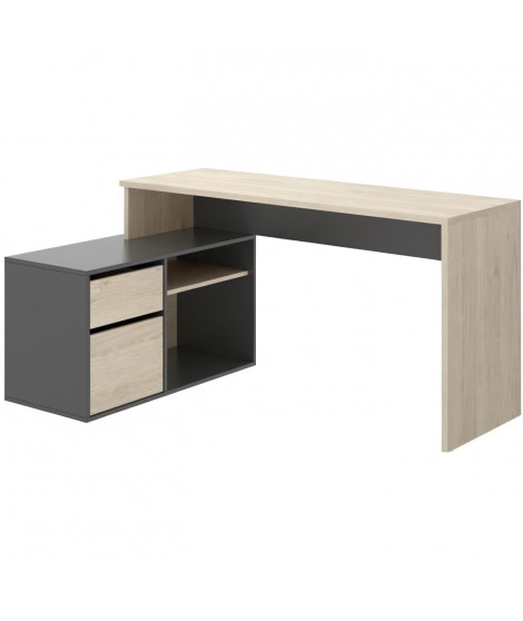 Bureau d'angle reversible 1 tiroir + 1 porte - Décor chene et gris - L 139 x P 92  x H 75 cm - ROX