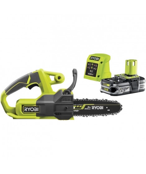 Tronçonneuse compacte sans fil 18V RYOBI ONE+ - guide 20 cm - livrée avec 1 batterie lithium+ 2,5 Ah et 1 chargeur 1,5 A