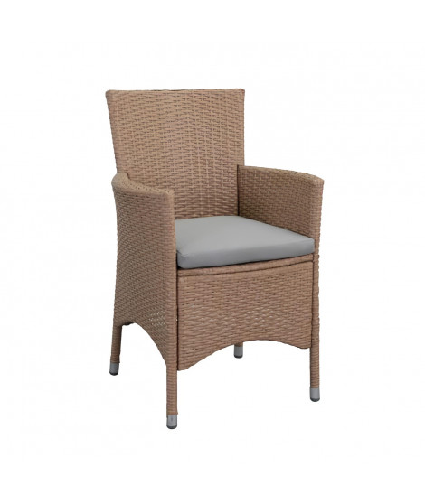 Fauteuil de jardin en rotin avec coussin - Brun - résine tressée - 61 x 61 x 89 cm