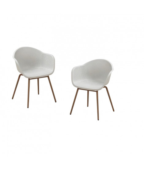 Lot de 2 Fauteuils Scandinave - Assise en plastique, pied en acier avec décor bois naturel - Blanc