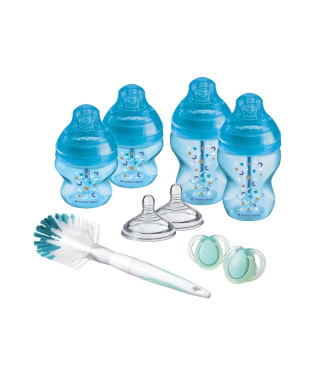 Tommee Tippee Kit Naissance Biberons Anti-Colique Avancé - Tétine valve Anti-Colique débit lent - 150 et 260 ml - Bleu