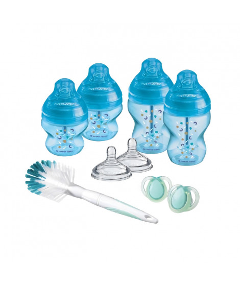 Tommee Tippee Kit Naissance Biberons Anti-Colique Avancé - Tétine valve Anti-Colique débit lent - 150 et 260 ml - Bleu