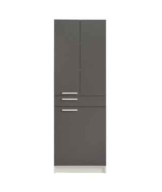 EKIPA Colonne 3 portes 1 tiroir - Gris ombre et blanc - L 60 x P 31 x 184 cm - VERSA