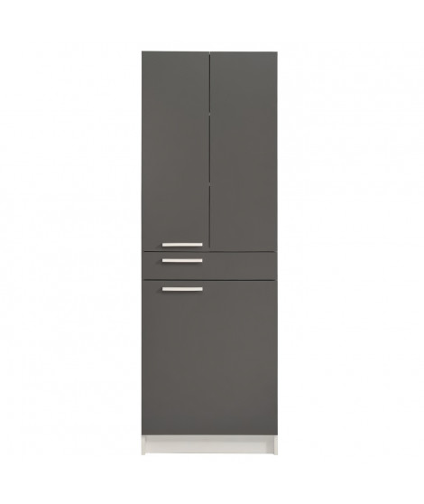 EKIPA Colonne 3 portes 1 tiroir - Gris ombre et blanc - L 60 x P 31 x 184 cm - VERSA