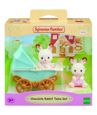 Figurines miniatures - SYLVANIAN FAMILIES - 5432 - Les jumeaux Lapin Chocolat et poussette double