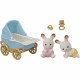 Figurines miniatures - SYLVANIAN FAMILIES - 5432 - Les jumeaux Lapin Chocolat et poussette double