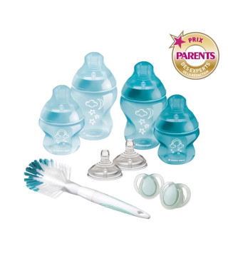 Tommee Tippee Biberon Kit Naissance Nouveau-Né Closer to Nature, Tétine Imitant le Sein Maternel,  Valve Anti-Colique, Bleu