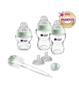 TOMMEE TIPPEE Biberon Kit Naissance en Verre Closer to Nature, vert sauge et transparent