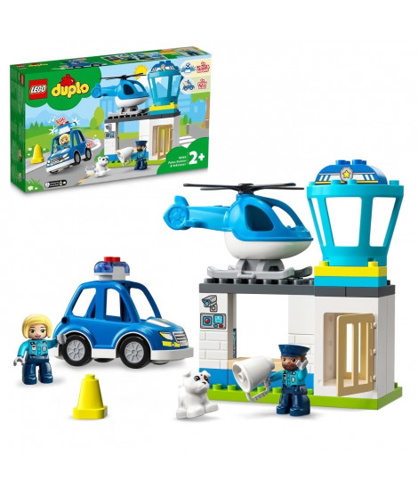 LEGO 10959 DUPLO Le Commissariat Et L'Hélicoptere De La Police, Voiture Avec Gyrophare et Sirene, Jouet d'Éveil Des 2 Ans