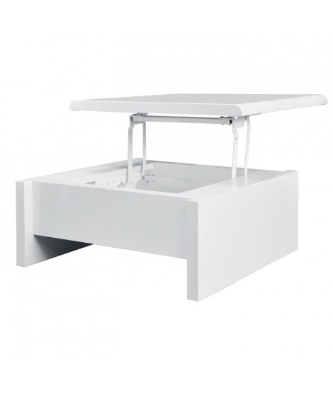 Table basse relevable - Blanc laqué - L 75 x P 75 x H 35 - KARL