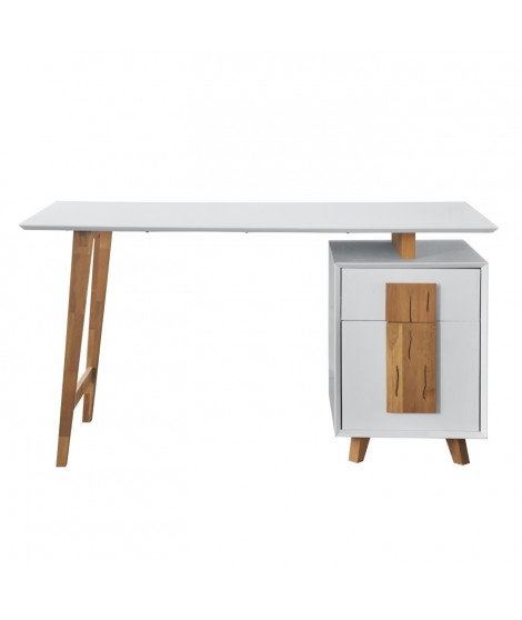 Bureau 1 porte 1 tiroir - Décor bois et blanc - L 140 x P 76 x H 60 - HAMBOURG