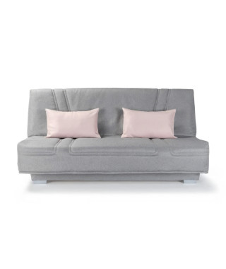 COMFORT BULTEX Banquette clic clac - Tissu Gris + Coussins déco rose - L193 x P9