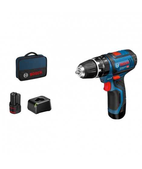 Perceuse a percussion Bosch Professional GSB 12V-15 + 2 batteries 2,0Ah + Chargeur AL 12V-20 - 06019B690H